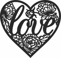 Love floral hearts sign - For Laser Cut DXF CDR SVG Files - free download