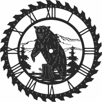 bear sceen saw wall clock - For Laser Cut DXF CDR SVG Files - free download