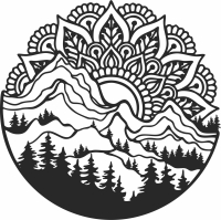 mandala mountain scene - For Laser Cut DXF CDR SVG Files - free download