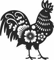 rooster with flowers clipart - Para archivos DXF CDR SVG cortados con láser - descarga gratuita