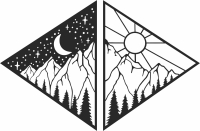 mountain moon and sun scene wall decor - Para archivos DXF CDR SVG cortados con láser - descarga gratuita