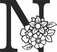 Monogram Letter N with flowers - Para archivos DXF CDR SVG cortados con láser - descarga gratuita