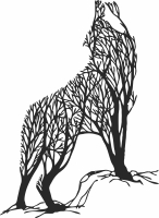 wolf branches tree clipart - fichier DXF SVG CDR coupe, prêt à découper pour plasma routeur laser