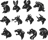 animals faces - For Laser Cut DXF CDR SVG Files - free download