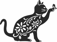 floral cat with butterfly clipart - Para archivos DXF CDR SVG cortados con láser - descarga gratuita