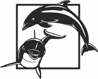 Two Dolphins wall art - Para archivos DXF CDR SVG cortados con láser - descarga gratuita