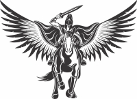 Warrior Riding a horse Pegasus - For Laser Cut DXF CDR SVG Files - free download