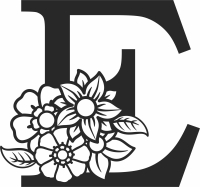 Monogram Letter E with flowers - Para archivos DXF CDR SVG cortados con láser - descarga gratuita