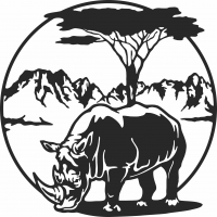 Diseño de imágenes prediseñadas de escena de rinoceronte - Para archivos DXF CDR SVG cortados con láser - descarga gratuita