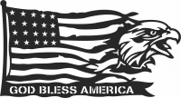 God bless America Eagle Flag - fichier DXF SVG CDR coupe, prêt à découper pour plasma routeur laser