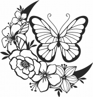 Mariposa floral arte vectorial - Para archivos DXF CDR SVG cortados con láser - descarga gratuita