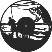 Fishing Vinyl Wall Clock Fisherman  - For Laser Cut DXF CDR SVG Files - free download