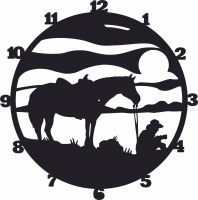 Cowboy Wall Clock Western Horse  - For Laser Cut DXF CDR SVG Files - free download