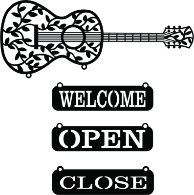 welcome guitare open close - Para archivos DXF CDR SVG cortados con láser - descarga gratuita