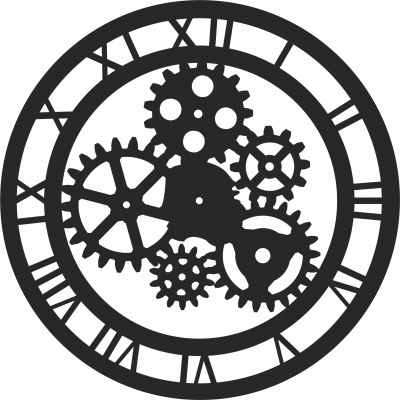 Roman Numerals Gear Clock   - For Laser Cut DXF CDR SVG Files - free download