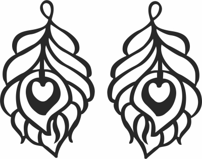 leaves with heart earrings - For Laser Cut DXF CDR SVG Files - free download