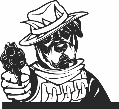 Angry Rottweiler with pistol clipart - fichier DXF SVG CDR coupe, prêt à découper pour plasma routeur laser