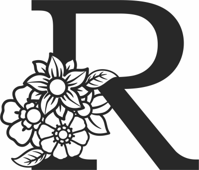Monogram Letter R with flowers - fichier DXF SVG CDR coupe, prêt à découper pour plasma routeur laser