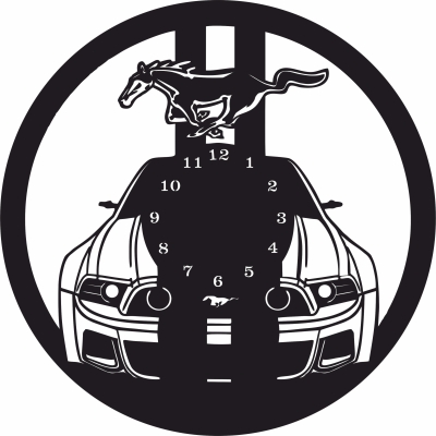 Ford Mustang Car Vinyl Wall Clock - Para archivos DXF CDR SVG cortados con láser - descarga gratuita