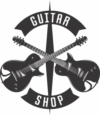 guitar shop logo sign - fichier DXF SVG CDR coupe, prêt à découper pour plasma routeur laser