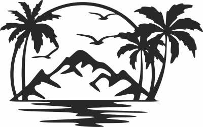 Palm tree scene wall decor - For Laser Cut DXF CDR SVG Files - free download