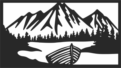 mountain scene Rafting wall art - Para archivos DXF CDR SVG cortados con láser - descarga gratuita