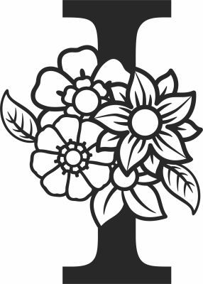 Monogram Letter I with flowers - For Laser Cut DXF CDR SVG Files - free download