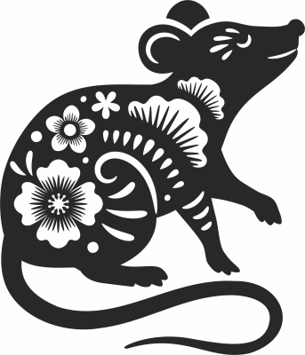 Rat with flowers clipart - fichier DXF SVG CDR coupe, prêt à découper pour plasma routeur laser