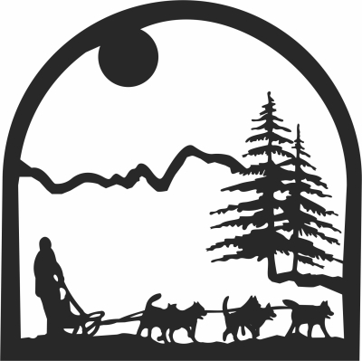 Husky sledding wolves art - Para archivos DXF CDR SVG cortados con láser - descarga gratuita
