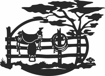 western horse carriage scene - For Laser Cut DXF CDR SVG Files - free download