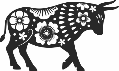 bull with flowers clipart - Para archivos DXF CDR SVG cortados con láser - descarga gratuita