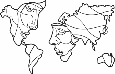 world map wall faces art decor - For Laser Cut DXF CDR SVG Files - free download