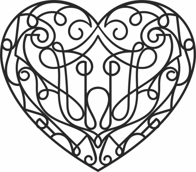 Decorative one line heart wall art - For Laser Cut DXF CDR SVG Files - free download