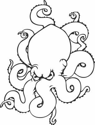 Octopus drawing clipart - fichier DXF SVG CDR coupe, prêt à découper pour plasma routeur laser