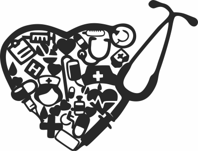 heart Medical Collage Stethoscope - For Laser Cut DXF CDR SVG Files - free download