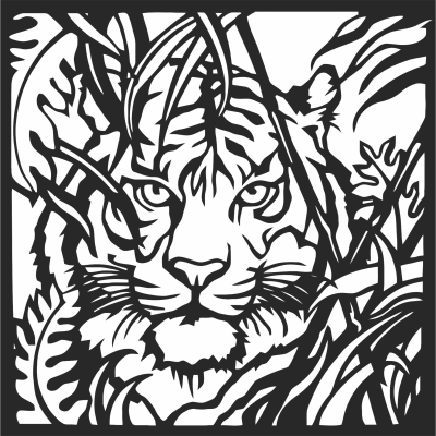 hunting tiger scene art wall decor - fichier DXF SVG CDR coupe, prêt à découper pour plasma routeur laser