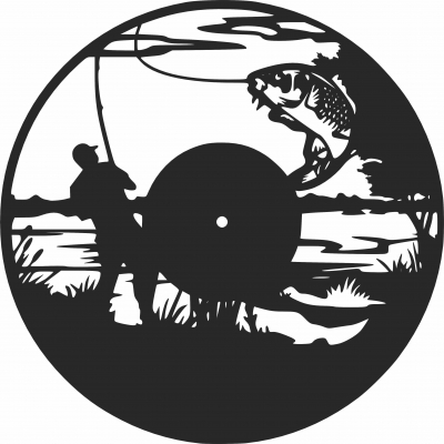 Download Fishing Vinyl Wall Clock Fisherman For Laser Cut Dxf Cdr Svg Files Free Download Dxf Vectors