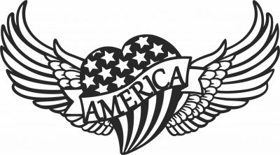 heart with USA flag and wings - For Laser Cut DXF CDR SVG Files - free download