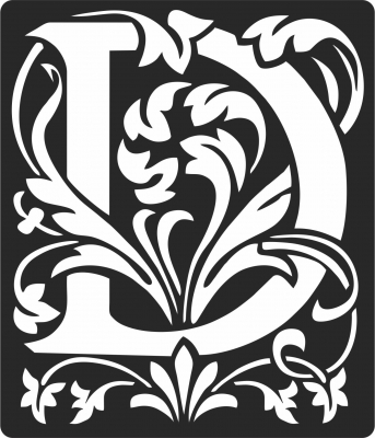 Personalized Monogram Initial Letter D Floral Artwork - Para archivos DXF CDR SVG cortados con láser - descarga gratuita